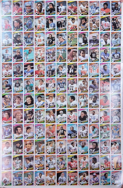 Set of 3 - 1984 Topps Football Uncut Sheets (Complete Set) w. Marino & Elway Rookie Cards - Well Preserved in EX+ to NM Condition
