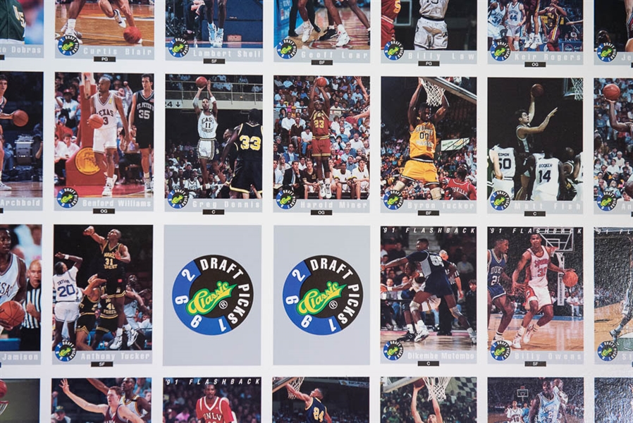 1992 Classic Draft Picks Basketball Uncut Sheet (100 Cards) - #1671 of 7500 - w. Shaquille O'Neal