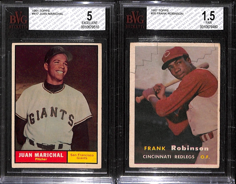 Frank Robinson and Juan Marichal Graded Topps Rookie Cards (1957 F. Robinson BVG 1.5; 1961 Marichal BVG 5)