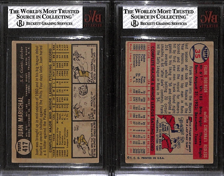 Frank Robinson and Juan Marichal Graded Topps Rookie Cards (1957 F. Robinson BVG 1.5; 1961 Marichal BVG 5)