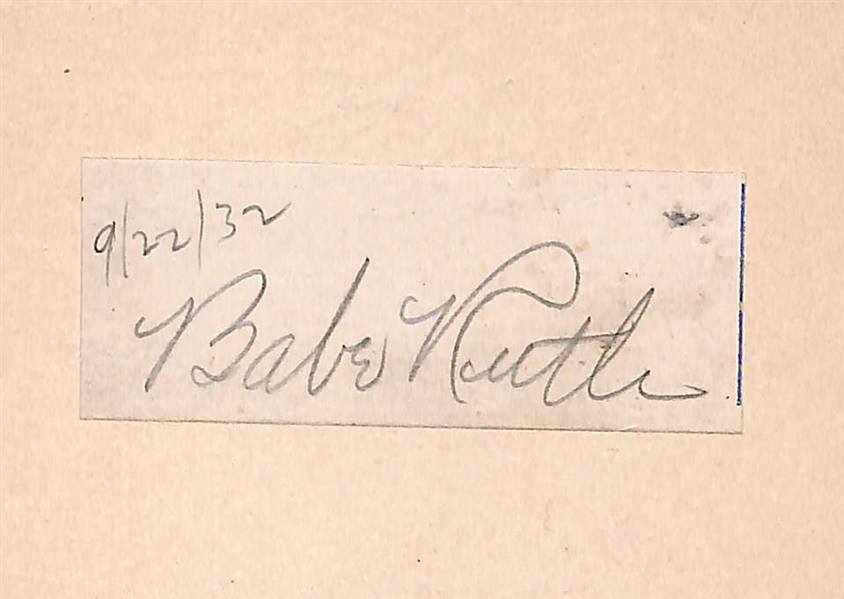 2017 Historic Autographs Line-Ups Booklet Card w/ an Exceptional Babe Ruth Autograph #ed 1/2 (Also includes Joe McCarthy, Earle Combs, and Ben Chapman)