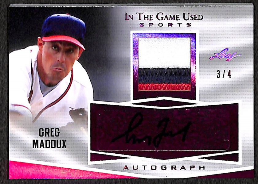 Greg Maddux 2018 Leaf In the Game Used #3/4 Autograph/Jersey Patch Relic Card
