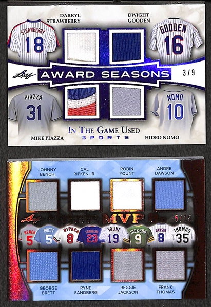 Lot of 2 - 2018 Leaf In The Game Used MVP Card (8-Piece Relic Card of 8 MVPs/HOFers) #5/15 & Award Seasons w. Piazza Patch (#3/9) Jersey Relic Cards