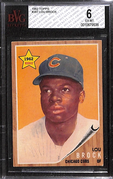 1962 Topps Lou Brock Rookie Card Graded Beckett BVG 6