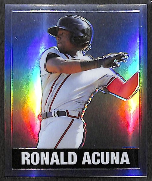 Lot of 4 - 2018 Leaf Originals Metal Cards w. Earl Campbell #6/7, Roy Jones Jr #4/10, Ronald Acuna Rookie, & Kyle Kuzma
