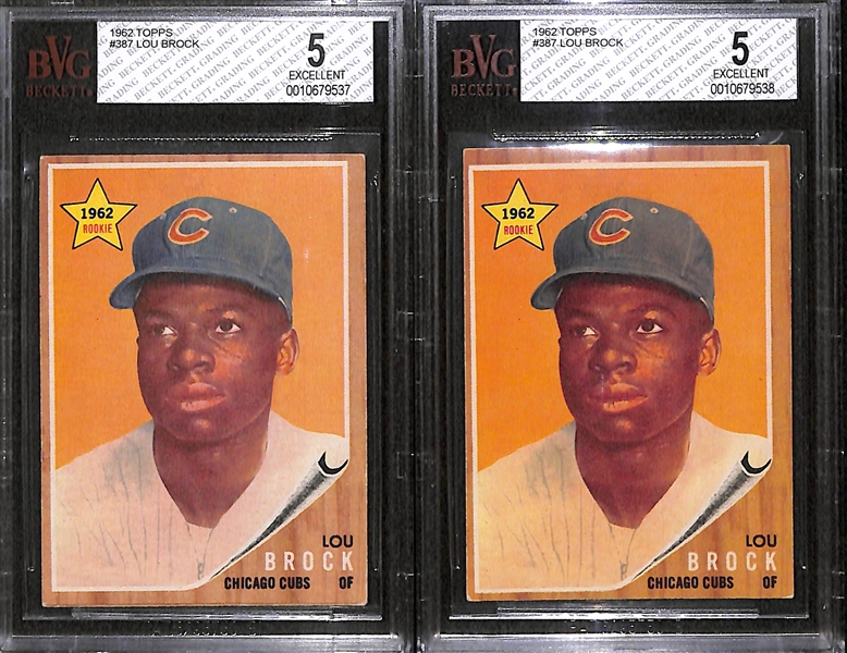 Lot of (2) 1962 Topps Lou Brock Rookies - Both Graded Beckett BVG 5