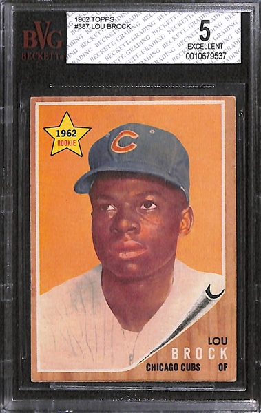 Lot of (2) 1962 Topps Lou Brock Rookies - Both Graded Beckett BVG 5