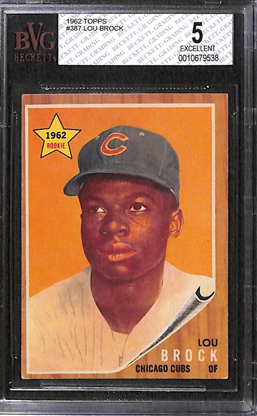 Lot of (2) 1962 Topps Lou Brock Rookies - Both Graded Beckett BVG 5