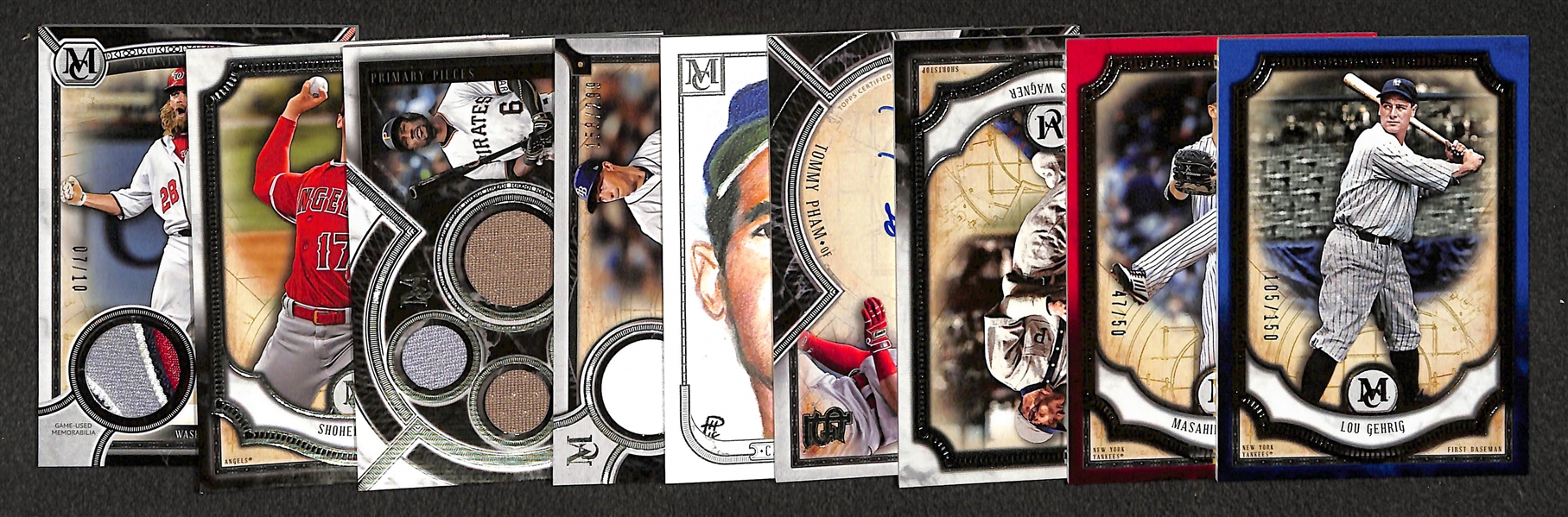 Lot (9) of 2018 Topps Museum Cards w/ Autographs (Pham and Snell), Relics (Werth and Marte), Ohtani Rookie, and Inserts (Gehrig, Koufax, Tanaka)