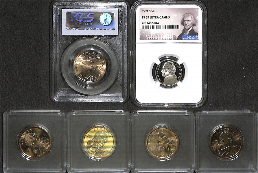 Large Lot of Coins, inc. (33) One Dollar Coins, (13) Liberty Dollar Coins, and (16) Liberty AVDP .999 Copper One Ounce, and (1) 1994 S Jefferson Nickel NGC PF69 