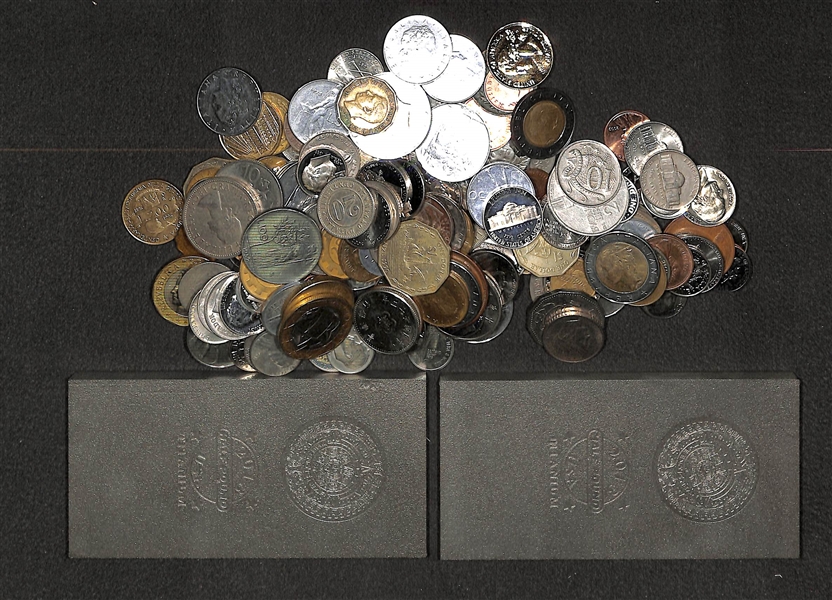 Large Lot of Foreign Coins and (2) 2013 Titanium Half-Pound Bars
