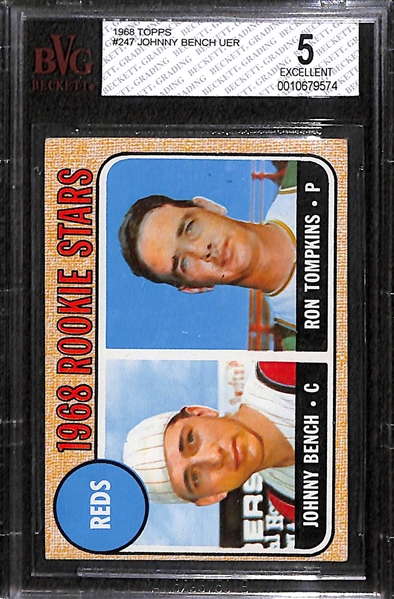 1968 Topps Johnny Bench Rookie Card (Unlisted Error Card) Graded Beckett BVG 5