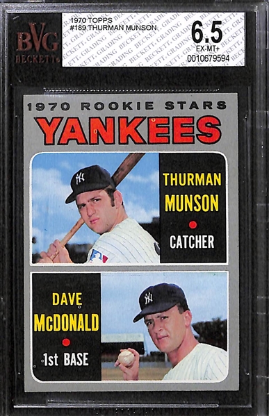 Lot of (2) 1970 Topps Thurmon Munson Rookie Cards Graded Beckett BVG 6.5 and BVG 3