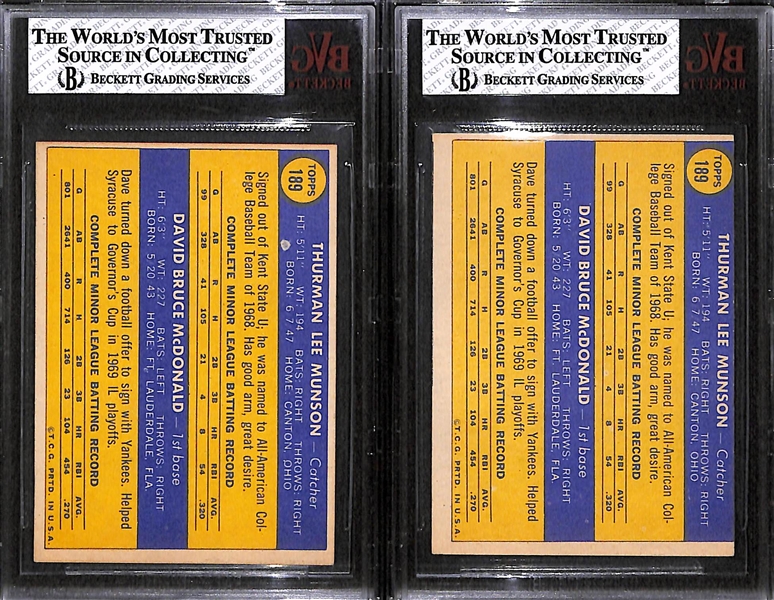 Lot of (2) 1970 Topps Thurmon Munson Rookie Cards Graded Beckett BVG 6.5 and BVG 3