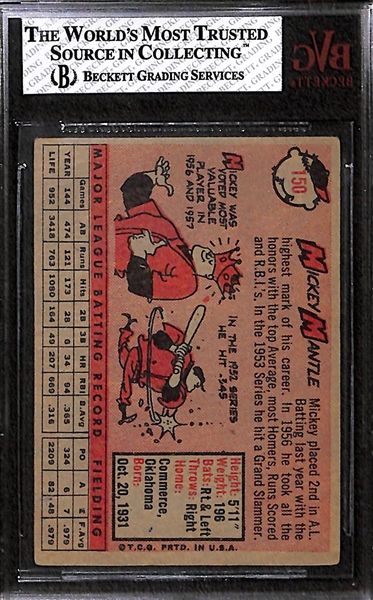 1958 Topps Mickey Mantle Card Graded BVG 4.5 (Card # 150)