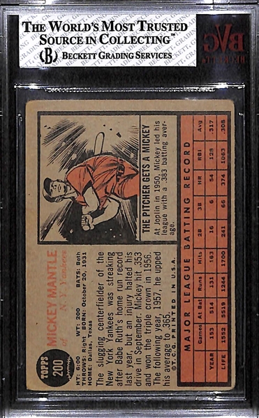 1962 Topps Mickey Mantle Card Graded BVG 2 (Card # 200)