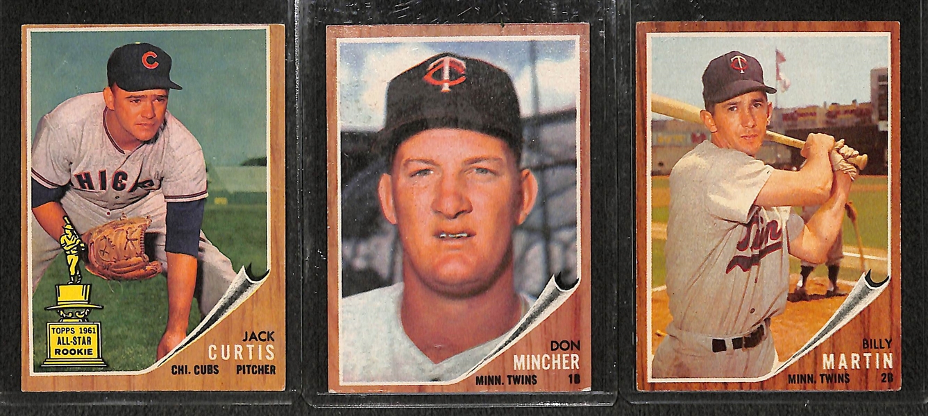 Lot of 11 - 1962 Topps Baseball Cards w. Hank Aaron & Mickey Mantle All Star