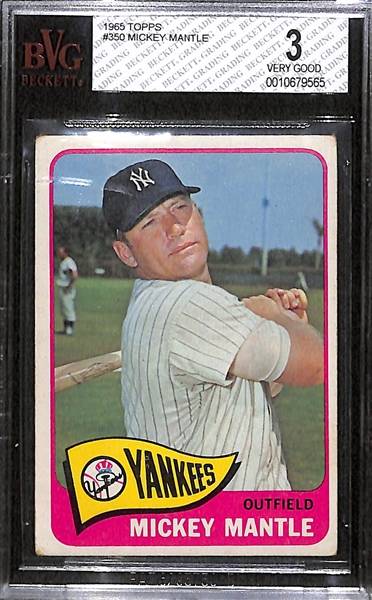 1965 Topps Mickey Mantle Card Graded BVG 3 (Card # 350)
