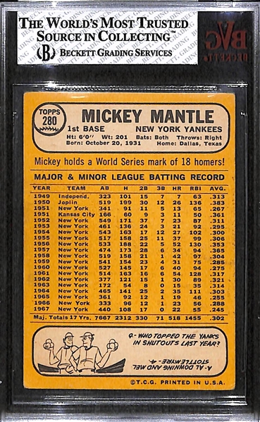 1968 Topps Mickey Mantle Card Graded BVG 3 (Card # 280)