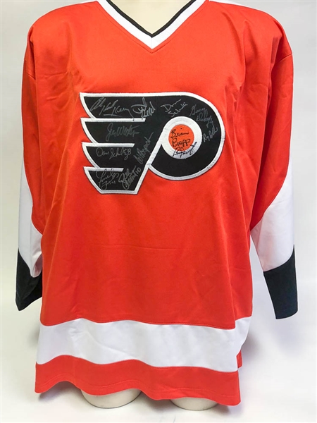 Flyers Legends Multi Signed Jersey - JSA (Inc. Bernie Parent, Dave Shultz, Bob Kelly, Brian Propp and more!!