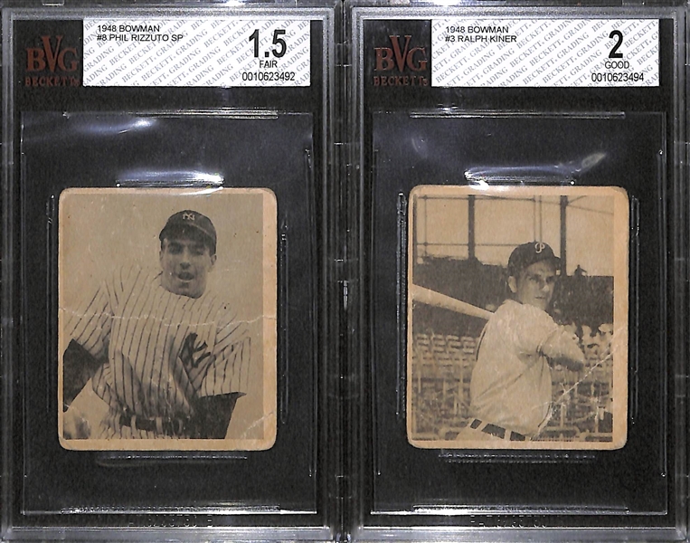 Lot of 2 - 1948 Bowman Baseball Cards - Kiner & Rizzuto - BVG