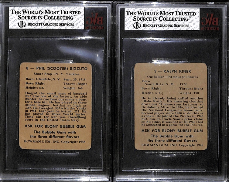 Lot of 2 - 1948 Bowman Baseball Cards - Kiner & Rizzuto - BVG