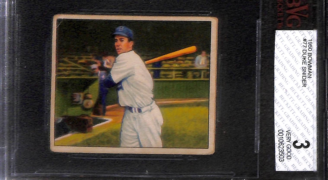Lot of 3 - 1950 Bowman Baseball Cards - Reese, Campanella, Snider - BVG