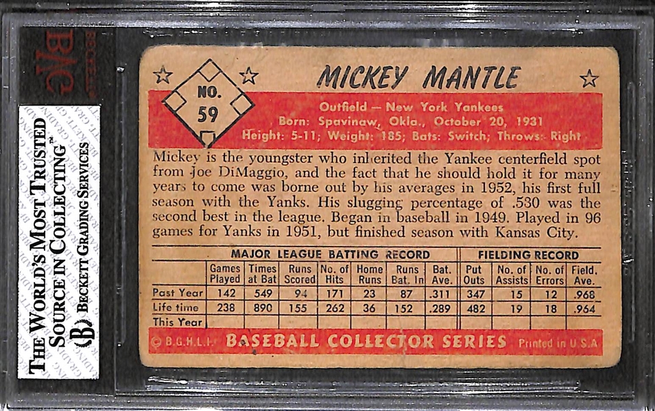 1953 Bowman Color #59 Mickey Mantle - BVG 1
