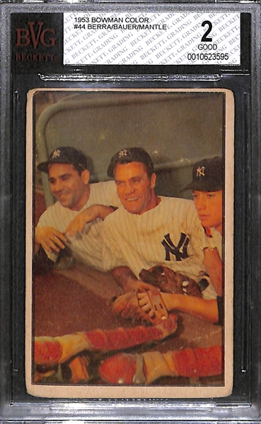 1953 Bowman Color #44 Berra/Bauer/Mantle - BVG 2