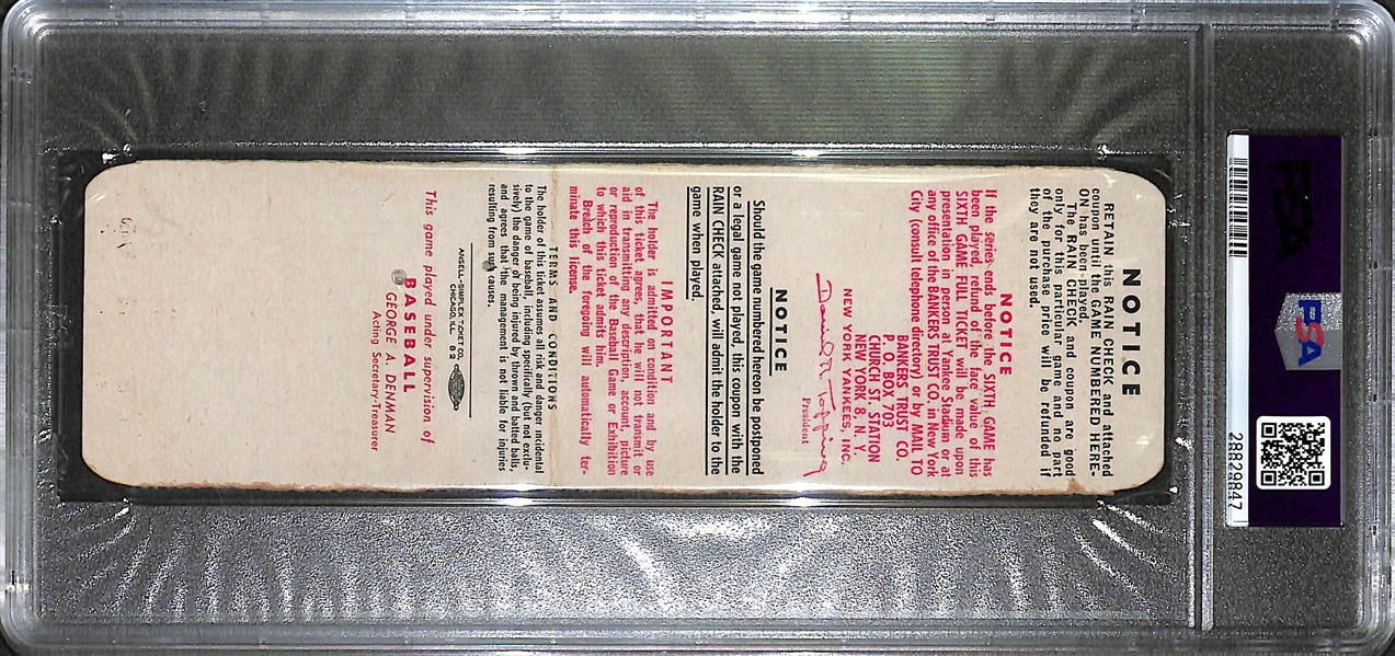 1951 World Series Game 6 Full Ticket - Yankees vs. Giants - PSA 2