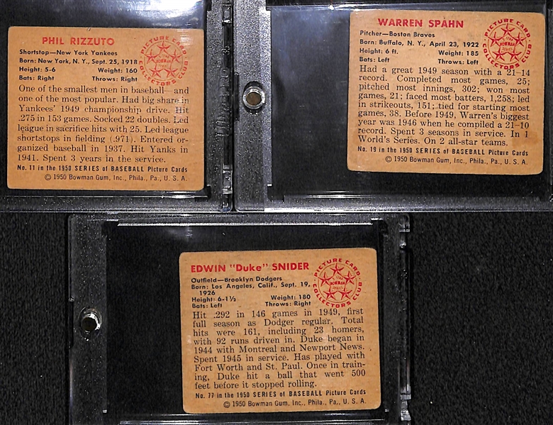 1950 Bowman HOF Lot of (3) - Duke Snider, Phil Rizzuto, Warren Spahn