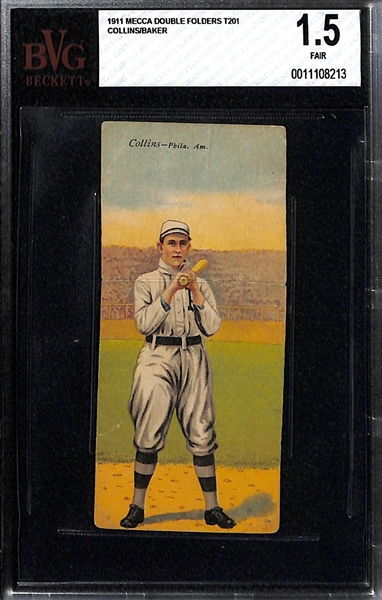 1911 T201 Mecca Double Folder Eddie Collins (HOF) & Frank Home Run Baker (HOF) - BVG 1.5