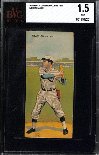 1911 T201 Mecca Double Folder Frank Chance (HOF) & Johnny Evers (HOF) - BVG 1.5