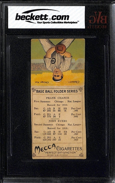 1911 T201 Mecca Double Folder Frank Chance (HOF) & Johnny Evers (HOF) - BVG 1.5