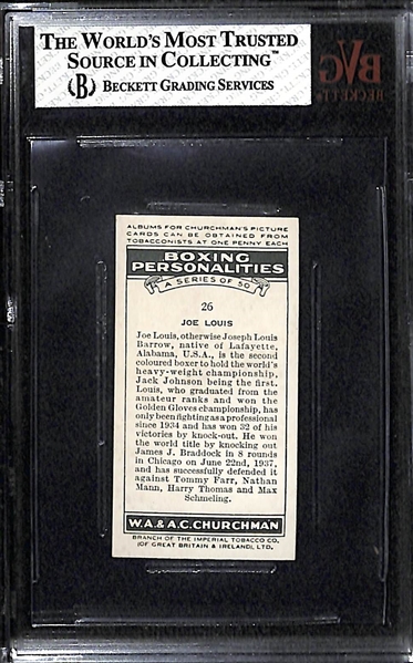 1938 WA&AC Churchman Joe Louis (#26) Boxing Personalities Card (HOF) - BVG 6.5