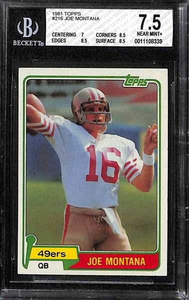 1981 Topps #216 Joe Montana Rookie Card - BVG 7.5