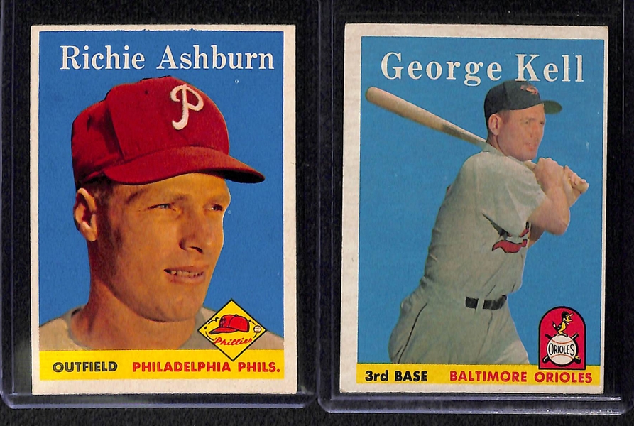 Lot of (43) 1958 Topps Baseball Cards w/ Mantle AS, Mays, Killebrew, Maris Rookie, Drysdale