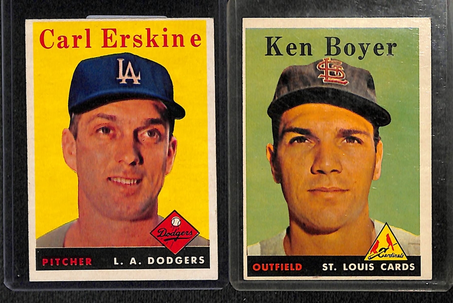 Lot of (43) 1958 Topps Baseball Cards w/ Mantle AS, Mays, Killebrew, Maris Rookie, Drysdale
