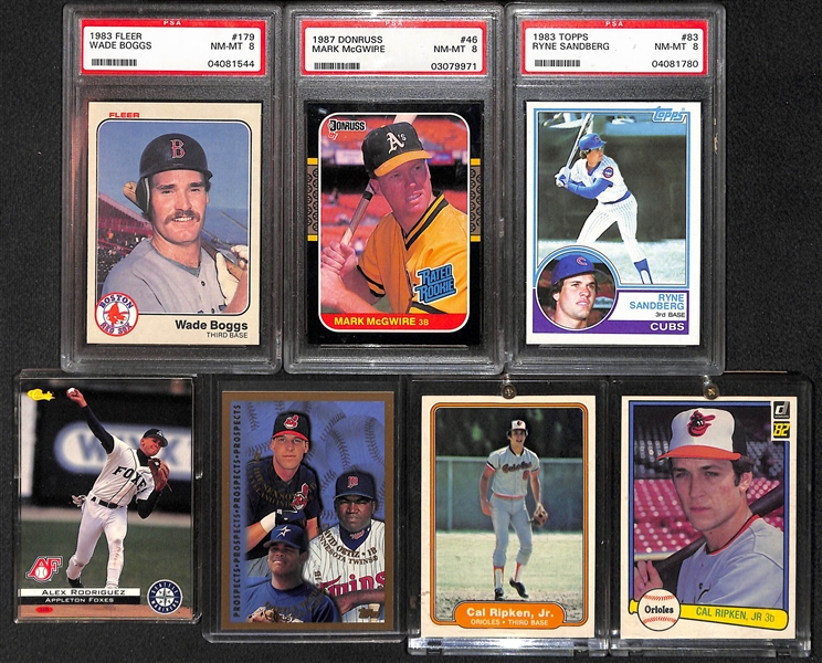 (7) Card Baseball Rookie Lot w/ (2) Ripken, Sandberg, Boggs, McGwire, Alex Rodriguez