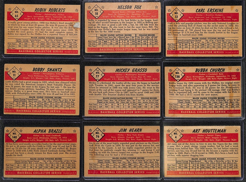 Lot Of 9 1953 Bowman Baseball Cards w. Robin Roberts