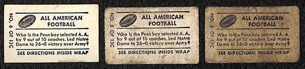 Lot of (3) 1948 Topps Magic Johnny Lujack (Notre Dame) Rookie Football Cards