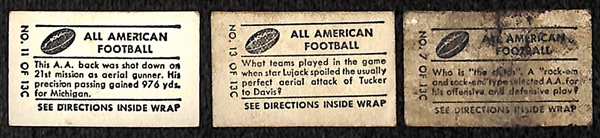Lot of (3) 1948 Topps Magic Football Cards - Chuck Bednarik Rookie (Poor),  Bob Chappuis & Army vs. Navy