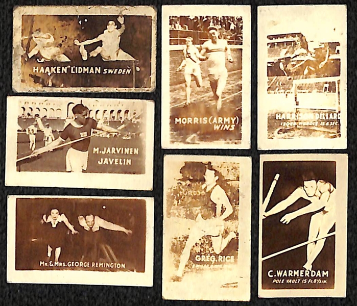 Lot of (7) 1948 Topps Magic Cards - (6) Track & Field and (1) Remington