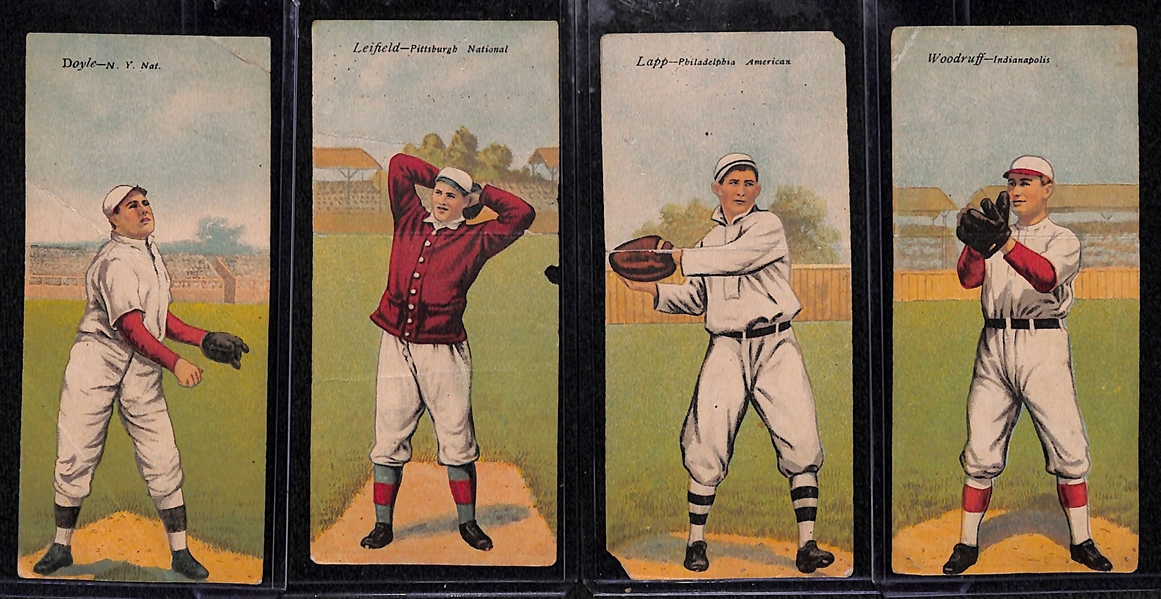 Lot of (4) 1911 T201 Mecca Double Folder Cards w/ Meyer/Doyle, Leifield/Simon, Lapp/Barry, Williams/Woodruff