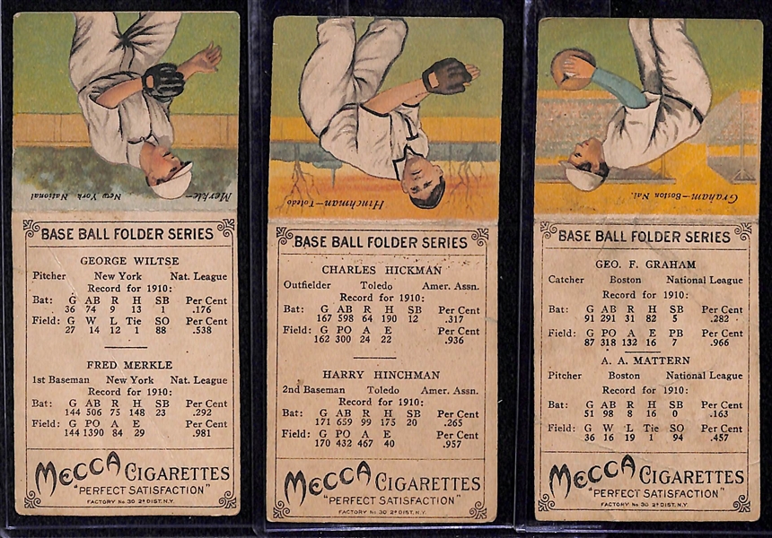 Lot of (3) 1911 T201 Mecca Double Folder Cards w/ Wiltse/Merkle, Hickman/Hinchman, Graham/Mattern