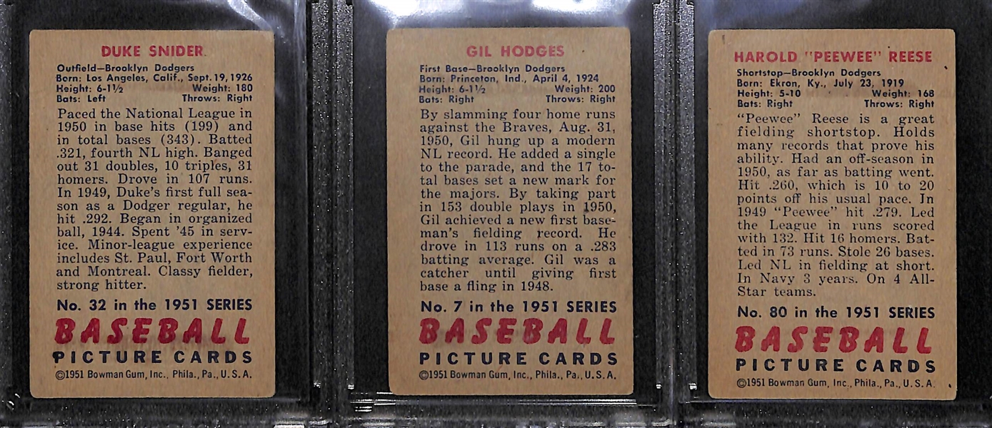1951 Bowman Dodgers Lot of (3) - Duke Snider, Gil Hodges, Pee Wee Reese