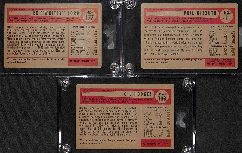 Lot of (3) 1954 Bowman Cards - Whitey Ford, Phil Rizzuto, Gil Hodges