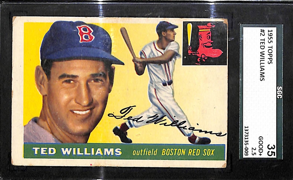 Lot of (2) 1955 Topps Cards Ted Williams #2 (SGC 35) and Dusty Rhodes #1 (Beckett 2.5)