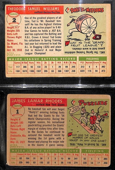 Lot of (2) 1955 Topps Cards Ted Williams #2 (SGC 35) and Dusty Rhodes #1 (Beckett 2.5)
