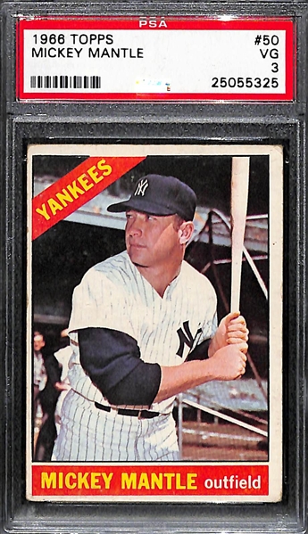 1966 Topps Mickey Mantle (#50) Graded PSA 3 (VG)